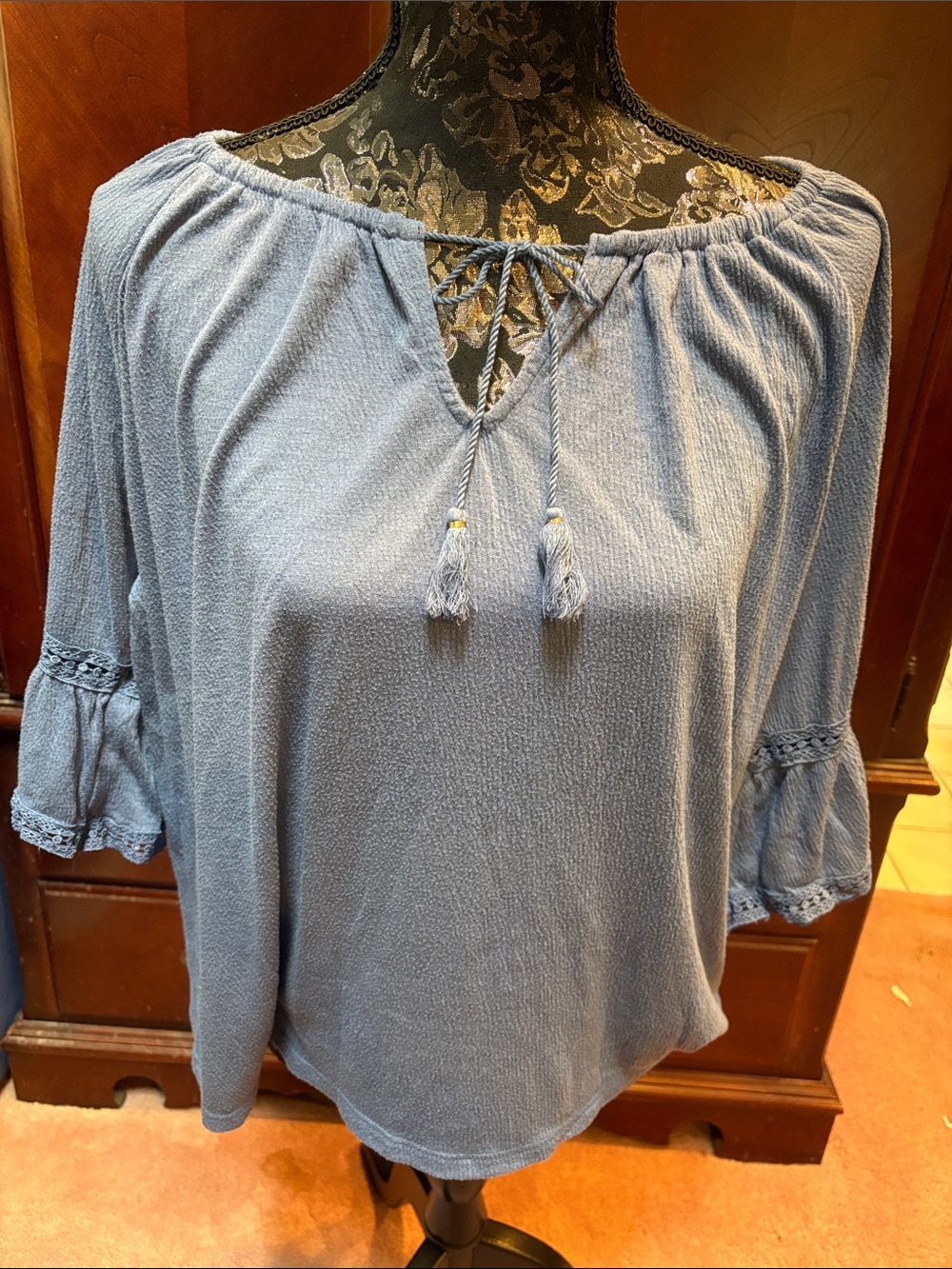 Old Navy Light Blue Peasant Tie-Front Blouse